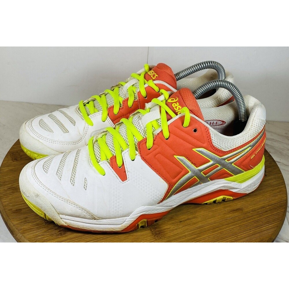Asics Womens Gel Challenger 10 E554Y White Orange Running Shoes Lace Up Size 8.5